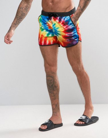 ASOS Festival Runner Swim Shorts With Tye Dye Print In Short Length