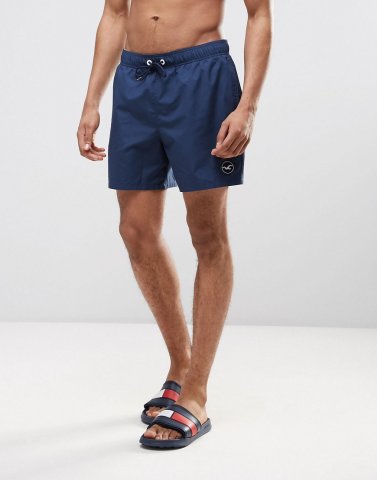 Hollister Guard Swim Shorts Solid Seagull Logo in Navy