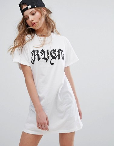 RVCA Oversized T-Shirt Dress With Gothic Print