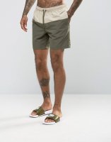 ASOS Swim Shorts In Khaki With Stone Panel In Mid Length