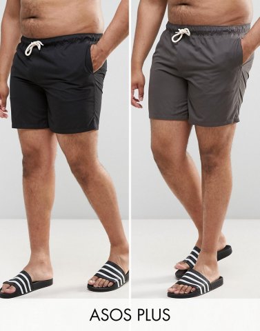 ASOS PLUS Swim Shorts In Black & Grey In Mid Length 2 Pack SAVE