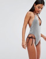 ASOS Silver Chain Mail Effect Cut Out Swimsuit