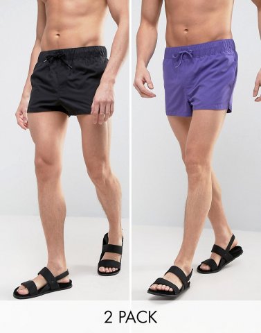 ASOS Swim Shorts 2 Pack In Purple And Black In Super Short Length