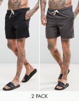 ASOS Swim Shorts 2 Pack In Black & Grey In Mid Length SAVE