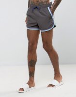 ASOS Swim Shorts In Grey With Contrast Binding In Short Length