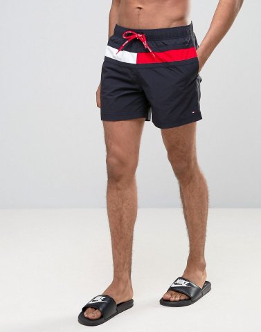 Tommy Hilfiger Large Flag Swim Shorts In Navy