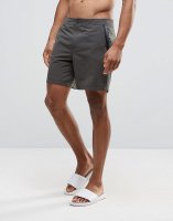 ASOS Swim Shorts In Khaki With Pocket Tape Detail And Fixed Waistband In Mid Length