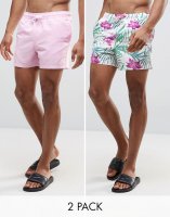 ASOS Swim Shorts 2 Pack In Pink And Floral Print In Short Length SAVE