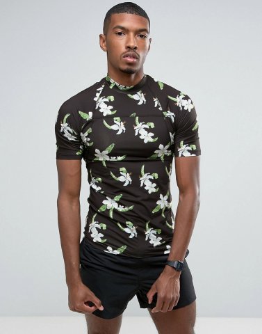 ASOS Rash Vest With UV Protection With Floral Print In Black