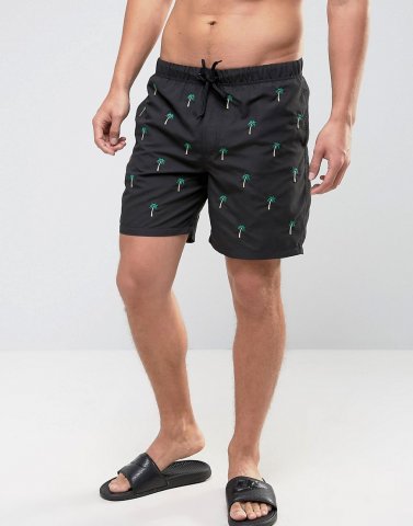 ASOS Swim Shorts With Embroidered Palm Tree In Mid Length