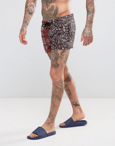 ASOS Swim Shorts With Contrast Carpet Print In Super Short Length