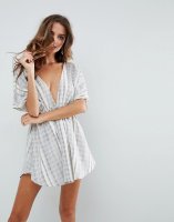 ASOS Beach Plunge Cover Up In Natural Fibre Stripe
