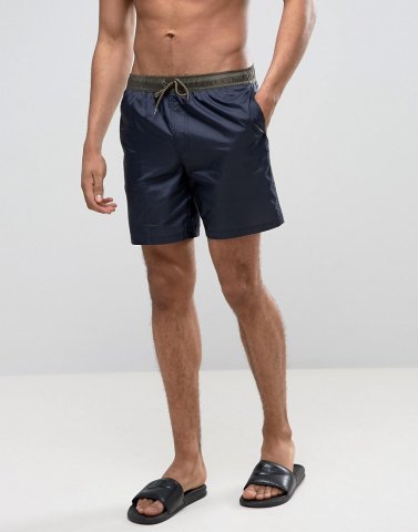 ASOS Swim Shorts In Ripstop Nylon In Navy In Mid Length