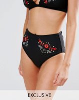 Wolf & Whistle Embroidered Deep Bikini Bottom