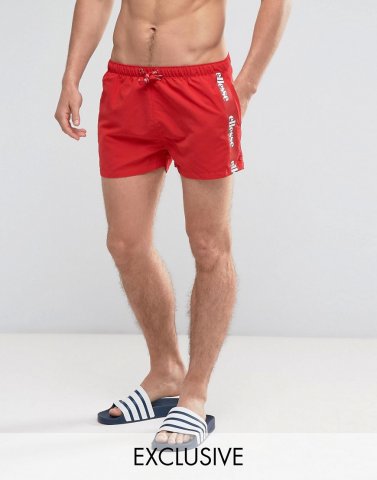 Ellesse Swim Shorts in Red With Taping