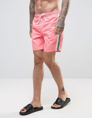 ASOS Swim Shorts With Watermelon Print In Mid Length