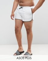 ASOS PLUS Runner Swim Shorts In White With Vertical Stripe