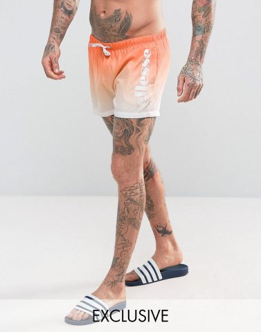 Ellesse Swim Shorts in Orange Dip Dye With Logo