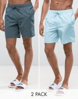 ASOS Swim Shorts 2 Pack In Green & Blue Mid Length SAVE