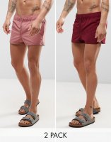 ASOS Swim Shorts 2 Pack In Dark Pink & Burgundy Super Short Length SAVE