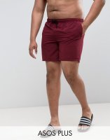 ASOS PLUS Swim Shorts In Burgundy In Mid Length