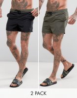 ASOS Swim Shorts 2 Pack In Khaki & Black In Short Length SAVE