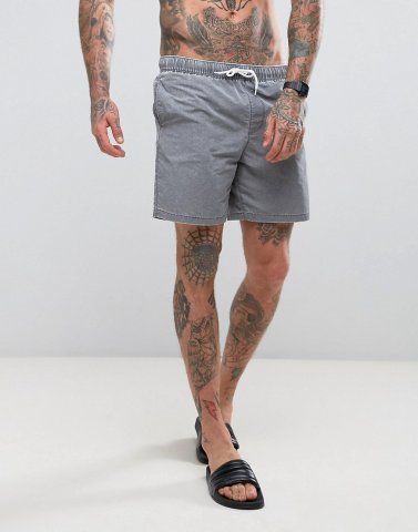 ASOS Swim Shorts In Grey With Acid Wash Mid Length