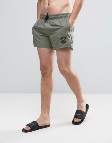 SikSilk Retro Swim Shorts In Khaki