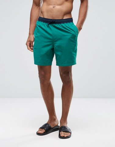 ASOS Swim Shorts In Green With Contrast Waistband Mid Length