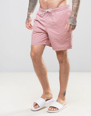 ASOS Swim Shorts In Pink Mid Length