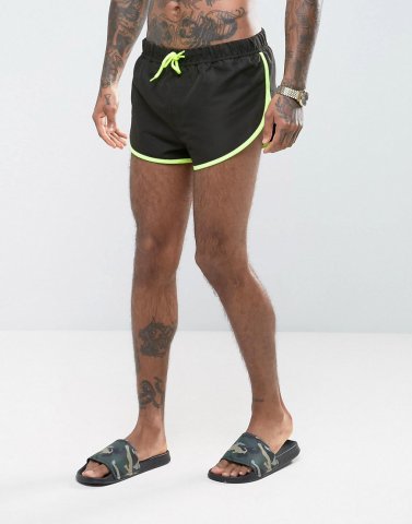 ASOS Swim Shorts With Extreme Side Split In Black With Side Mesh Detail In Super Short Length