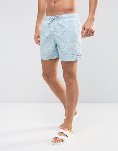 Tommy Hilfiger Swim Shorts Swirly 2 Tone Print in Aqua