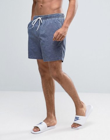 ASOS Swim Shorts In Navy Acid Wash Mid Length