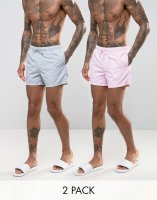 ASOS Swim Shorts 2 Pack In Acid Wash Grey And Pink In Short Length SAVE