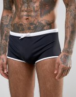 ASOS Swim Hipster Trunks In Black With Contrast Waistband