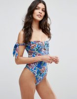 ASOS Tapestry Floral Print Bardot Swimsuit