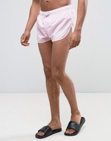 ASOS Swim Shorts With Extreme Side Splits In Pastel Pink Super Short Length