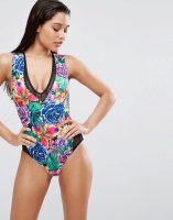 ASOS Neoprene Fiesta Floral Fishnet Insert Swimsuit