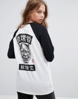 RVCA Boyfriend Long Sleeve Raglan T-Shirt With Kabuki Back Graphic