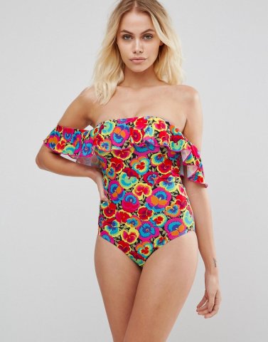 Warehouse Pansy Pop Bardot Swimsuit