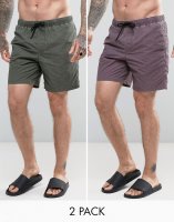 ASOS Swim Shorts 2 Pack In Acid Wash Purple And Khaki In Mid Length