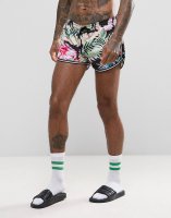 Good For Nothing Swim Shorts In Black With Tropical Print