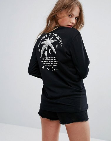 RVCA Boyfriend Long Sleeve T-Shirt With Palm Back Graphic