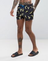 ASOS Swim Shorts With Banana Print And Contrast Drawcord In Short Length