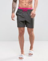 ASOS Swim Shorts With Contrast Waistband In Mid Length
