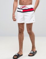 Tommy Hilfiger Large Flag Swim Shorts In White