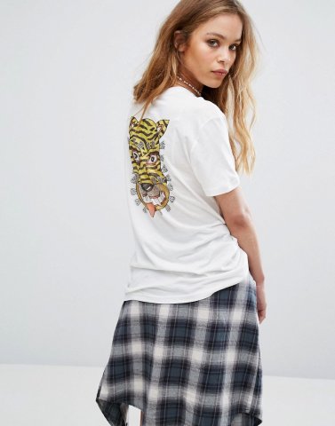 RVCA Oversized Boyfriend T-Shirt With Illustrated Tiger Back Print