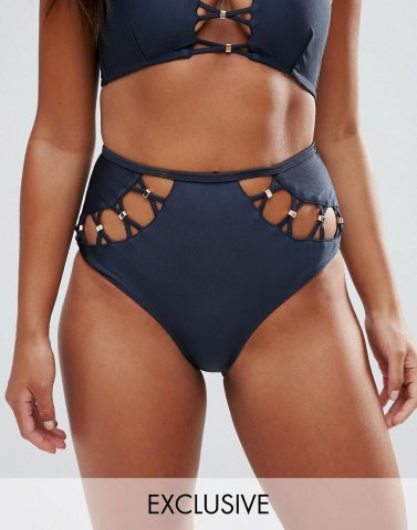 Wolf & Whistle Macrame Insert High Waist Bikini Bottom