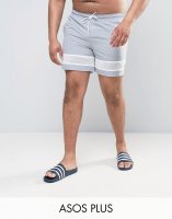 ASOS PLUS Swim Shorts In Grey With Mesh Detail In Mid Length