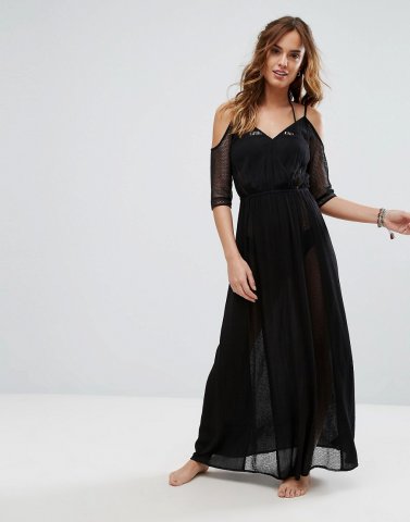 Butterfly By Matthew Williamson Black Mesh Maxi Beach Dress